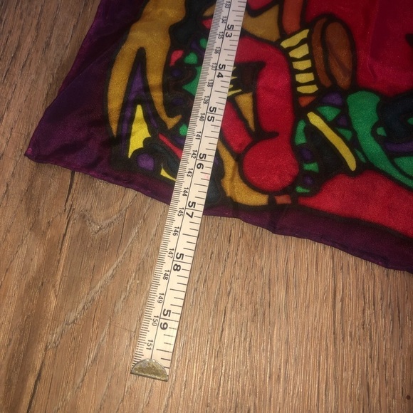 100% Silk Jamaican Dancing Scene Multicolour Hand Painted Scarf 57” x 10.5” Nwt - Picture 6 of 9